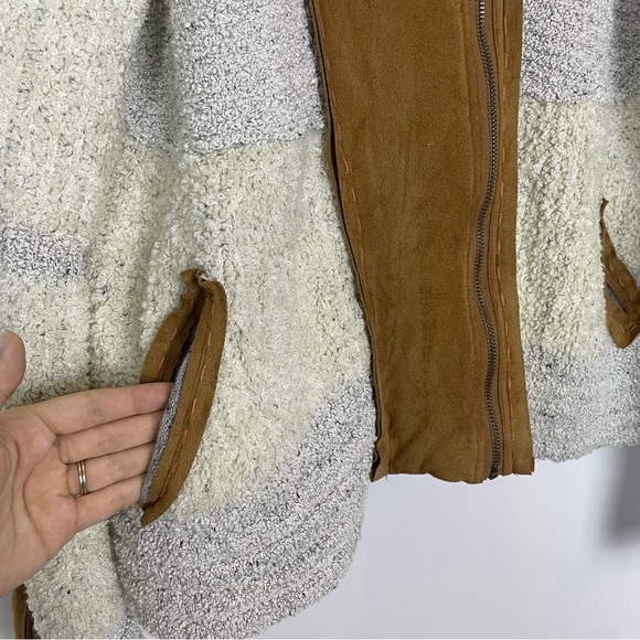 Free People Counting Sheep Sherpa Suede Moto Jacket Medium Large Oatmeal Camel - Picture 9 of 15
